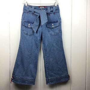 Juke Box Denim Capris Wide Leg Bohemian Capris Blue Jeans, Size - 5/6